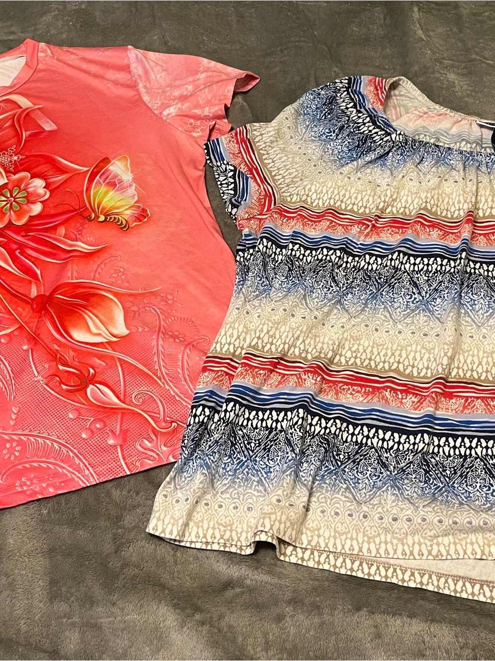 Woman’s Multicolor Floral Graphic Blouse Lot (2) - Lightweight Short sleeved
